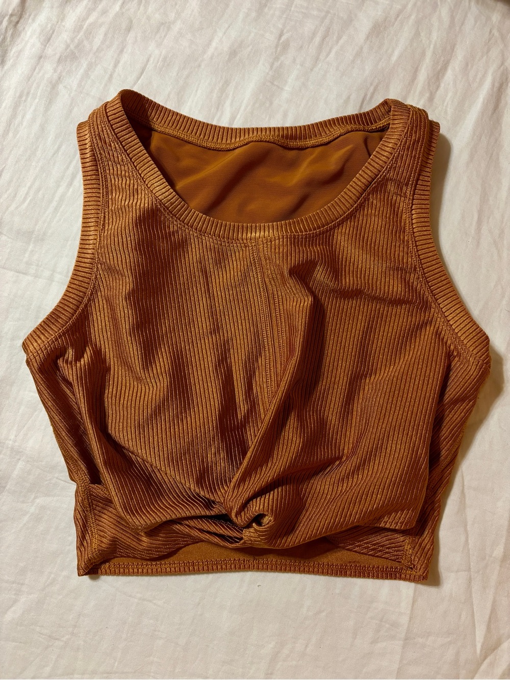Offline by aerie copper bronze Twist-Front Ribbed Crop Tank